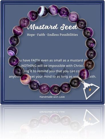 LINY Mustard Seed Beads Bracelets for Women, Natural Stone Amethyst Bracelet Mustard Seed of Faith Gifts for Mom Daughter Sister Best Friends in Kuwait