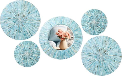 Wesiti 5 Pcs Natural Mother of Pearl Mirror Wall Decor Housewarming Gift Handmade Coastal Wall Plates Art Hanging Art for Bedroom Bathroom Decoration in Saudi Arabia