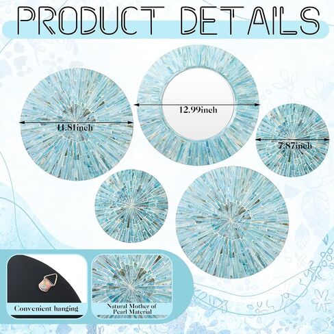 Wesiti 5 Pcs Natural Mother of Pearl Mirror Wall Decor Housewarming Gift Handmade Coastal Wall Plates Art Hanging Art for Bedroom Bathroom Decoration in Saudi Arabia