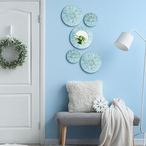 Wesiti 5 Pcs Natural Mother of Pearl Mirror Wall Decor Housewarming Gift Handmade Coastal Wall Plates Art Hanging Art for Bedroom Bathroom Decoration in Saudi Arabia