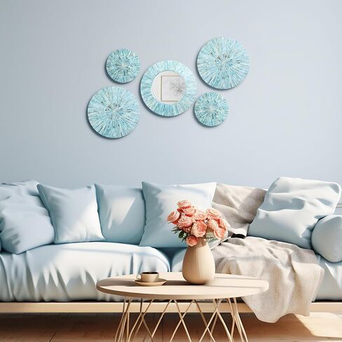 Wesiti 5 Pcs Natural Mother of Pearl Mirror Wall Decor Housewarming Gift Handmade Coastal Wall Plates Art Hanging Art for Bedroom Bathroom Decoration in Saudi Arabia