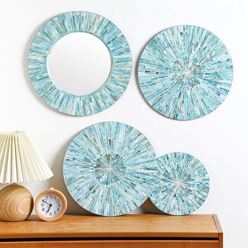 Wesiti 5 Pcs Natural Mother of Pearl Mirror Wall Decor Housewarming Gift Handmade Coastal Wall Plates Art Hanging Art for Bedroom Bathroom Decoration in Saudi Arabia