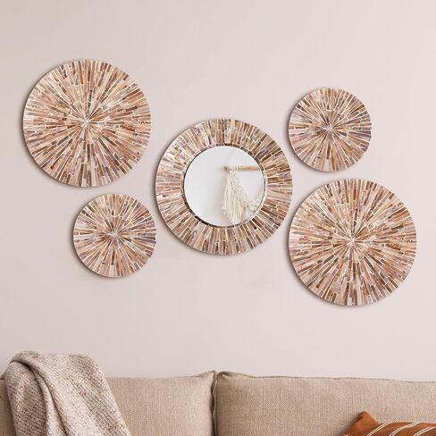 Wesiti 5 PCS الأم الطبيعية من لؤلؤة مرآة جدار ديكور هدايا Housewarming هدية يدوي لوحات الجدران الساحلية الفن المعلق الفن لغرفة نوم الزخرفة الحمام in Kuwait