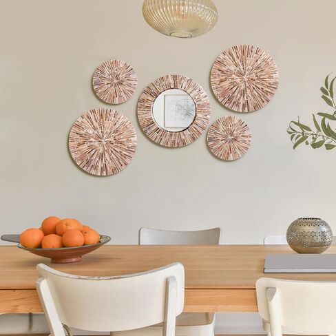 Wesiti 5 PCS الأم الطبيعية من لؤلؤة مرآة جدار ديكور هدايا Housewarming هدية يدوي لوحات الجدران الساحلية الفن المعلق الفن لغرفة نوم الزخرفة الحمام in Kuwait