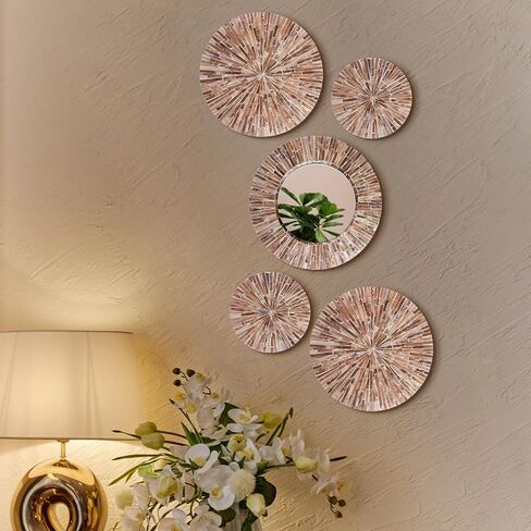 Wesiti 5 PCS الأم الطبيعية من لؤلؤة مرآة جدار ديكور هدايا Housewarming هدية يدوي لوحات الجدران الساحلية الفن المعلق الفن لغرفة نوم الزخرفة الحمام in Kuwait