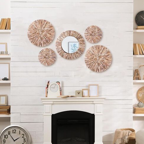 Wesiti 5 PCS الأم الطبيعية من لؤلؤة مرآة جدار ديكور هدايا Housewarming هدية يدوي لوحات الجدران الساحلية الفن المعلق الفن لغرفة نوم الزخرفة الحمام in Kuwait
