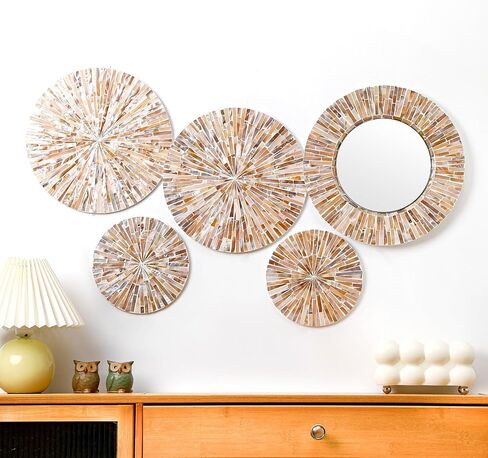 Wesiti 5 PCS الأم الطبيعية من لؤلؤة مرآة جدار ديكور هدايا Housewarming هدية يدوي لوحات الجدران الساحلية الفن المعلق الفن لغرفة نوم الزخرفة الحمام in Kuwait