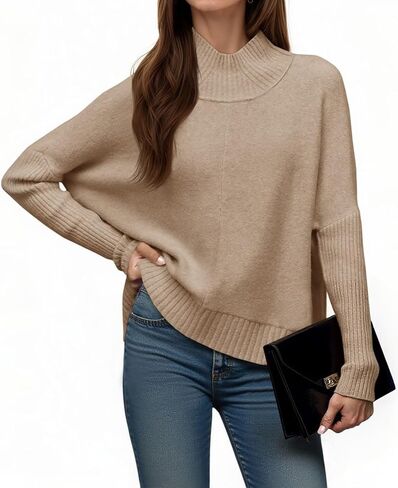 Saodimallsu Womens Mock Neck Sweater Tops Fall Long Sleeve Loose Casual Soft Knit Batwing Pullover Sweaters in Saudi Arabia