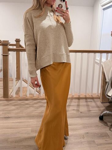 Saodimallsu Womens Mock Neck Sweater Tops Fall Long Sleeve Loose Casual Soft Knit Batwing Pullover Sweaters in Saudi Arabia