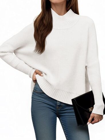 Saodimallsu Womens Mock Neck Sweater Tops Fall Long Sleeve Loose Casual Soft Knit Batwing Pullover Sweaters in Saudi Arabia