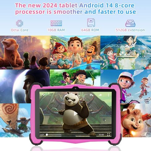 تابلت للأطفال مقاس 7 بوصة - تابلت Android 14 للأطفال للأعمار من 3 إلى 12 عامًا، ثماني النواة، ذاكرة الوصول العشوائي 10 جيجابايت + 64 جيجابايت، WiFi6، بلوتوث 5.0، أدوات الرقابة الأبوية، Google Play، Google Kids Space، شاشة عالية الدقة، حافظة مقاومة للصدمات in Kuwait