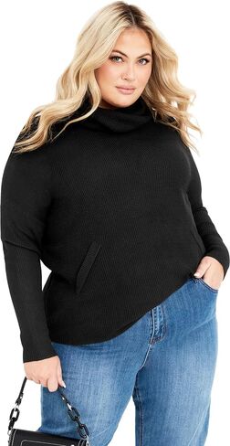 Women's Plus Size Ash Turtleneck Close Fit Sweater Black in Saudi Arabia