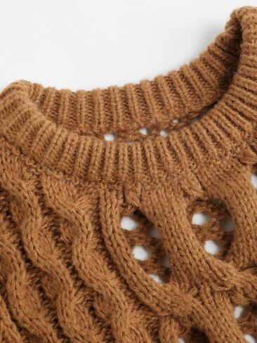 CIDER Cropped Sweaters for Women Knit Round Neckline Hollow Out Long Sleeve Crop Top Sweaters in Saudi Arabia