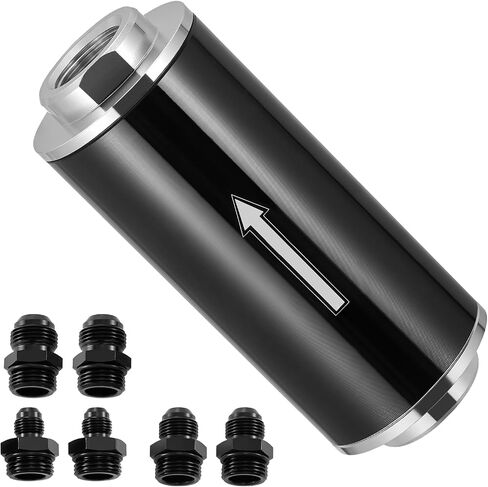 BDFHYK 100 Micron Inline Fuel Filter with 6AN 8AN 10AN Adapter, Universal 50MM Aluminum High Flow Fuel Filter for EFI, LS Engine, Diesel Silver in Saudi Arabia