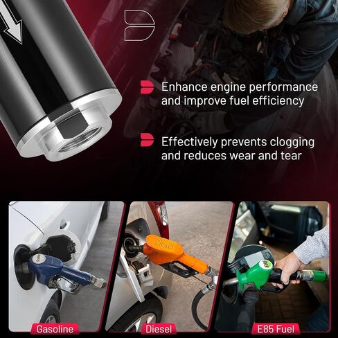 BDFHYK 100 Micron Inline Fuel Filter with 6AN 8AN 10AN Adapter, Universal 50MM Aluminum High Flow Fuel Filter for EFI, LS Engine, Diesel Silver in Saudi Arabia