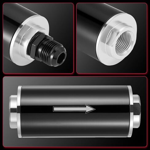 BDFHYK 100 Micron Inline Fuel Filter with 6AN 8AN 10AN Adapter, Universal 50MM Aluminum High Flow Fuel Filter for EFI, LS Engine, Diesel Silver in Saudi Arabia