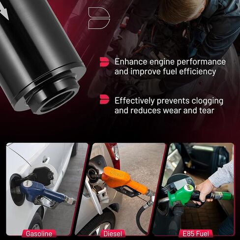BDFHYK 100 Micron Inline Fuel Filter with 6AN 8AN 10AN Adapter, Universal 50MM Aluminum High Flow Fuel Filter for EFI, LS Engine, Diesel Silver in Saudi Arabia