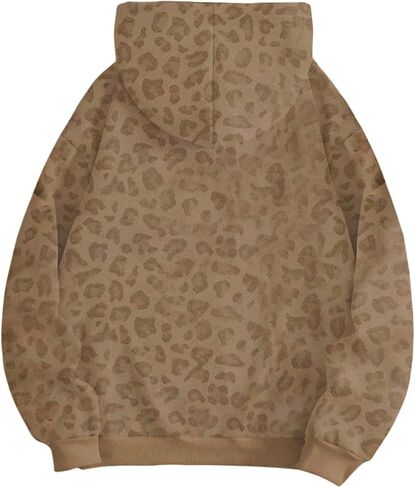 Floerns Women's Leopard Print Hooded Sweatshirts Y2k Cheetah Drawstring Pullover Tops in Saudi Arabia