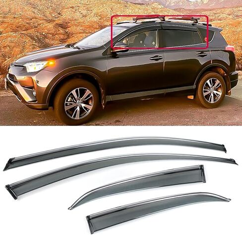 FITS 2013-2018 Toyota RAV4 Tinted Clip-ON Window Visor RAIN Guard W/Chrome Trim in Saudi Arabia