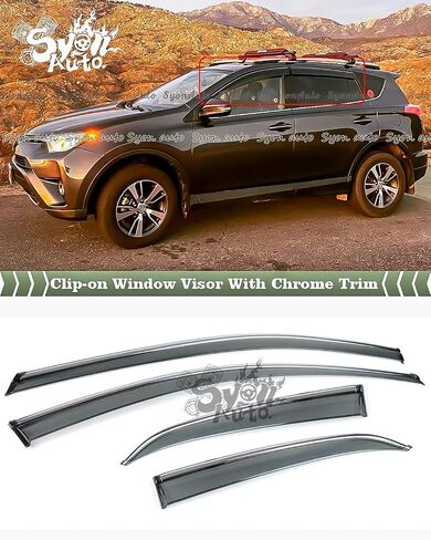 FITS 2013-2018 Toyota RAV4 Tinted Clip-ON Window Visor RAIN Guard W/Chrome Trim in Saudi Arabia