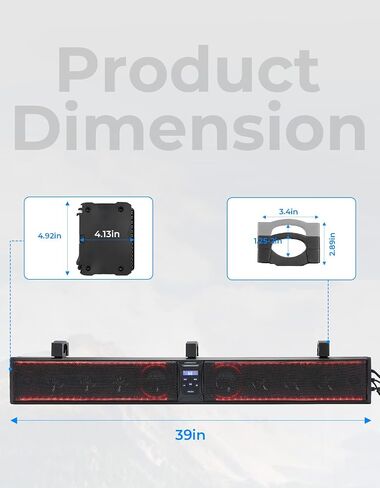 KEMIMOTO 39 بوصة 10 سماعات ألومنيوم UTV Sound Bar مقاومة للماء ومزامنة الموسيقى وأضواء متعددة الألوان SxS مكبرات صوت Soundbar لـ UTV Golf Cart Marine مع شريط لفة 1.25 بوصة - 2 بوصة in Saudi Arabia