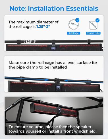 KEMIMOTO 39 بوصة 10 سماعات ألومنيوم UTV Sound Bar مقاومة للماء ومزامنة الموسيقى وأضواء متعددة الألوان SxS مكبرات صوت Soundbar لـ UTV Golf Cart Marine مع شريط لفة 1.25 بوصة - 2 بوصة in Saudi Arabia