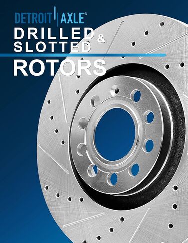 Detroit Axle - Rear Brake Rotors for Audi Q2 A3 Quattro E-Tron VW EOS Golf Alltrack Sportwagen GTI Jetta Passat Drilled & Slotted Brakes Rotors Replacement: 10.71" inch Rotors in Kuwait