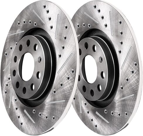 Detroit Axle - Rear Brake Rotors for Audi Q2 A3 Quattro E-Tron VW EOS Golf Alltrack Sportwagen GTI Jetta Passat Drilled & Slotted Brakes Rotors Replacement: 10.71" inch Rotors in Kuwait