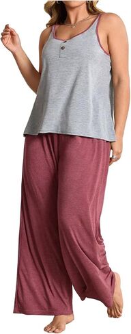 Oyoangle Women's 2 قطع بالإضافة إلى البيجامات الحجم مجموعة خزان صلبة أعلى وسروال الساق الواسعة PJS Loungewear in Saudi Arabia