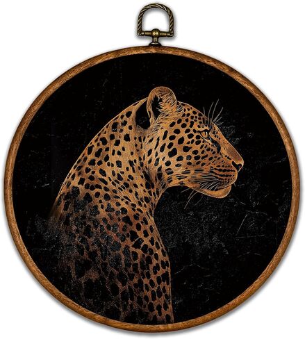 BCUANGD Cheetah Leopard Round Wall Art Decor - Trendy Preppy Animal Wall Art Canvas Frame Artwork Prints, Retro Maximalist Round Wall Hanging Decorations for Home Bedroom Apartment, 10"x10" in Saudi Arabia