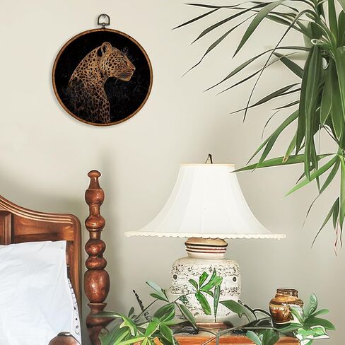 BCUANGD Cheetah Leopard Round Wall Art Decor - Trendy Preppy Animal Wall Art Canvas Frame Artwork Prints, Retro Maximalist Round Wall Hanging Decorations for Home Bedroom Apartment, 10"x10" in Saudi Arabia
