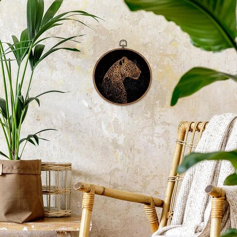 BCUANGD Cheetah Leopard Round Wall Art Decor - Trendy Preppy Animal Wall Art Canvas Frame Artwork Prints, Retro Maximalist Round Wall Hanging Decorations for Home Bedroom Apartment, 10"x10" in Saudi Arabia