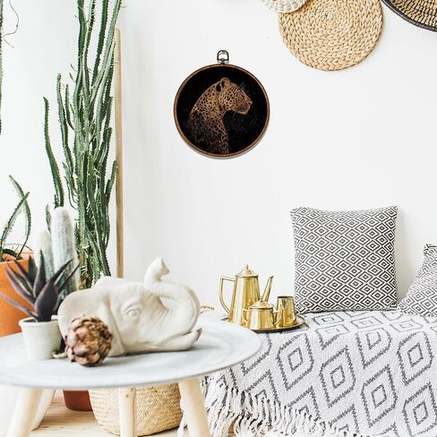 BCUANGD Cheetah Leopard Round Wall Art Decor - Trendy Preppy Animal Wall Art Canvas Frame Artwork Prints, Retro Maximalist Round Wall Hanging Decorations for Home Bedroom Apartment, 10"x10" in Saudi Arabia