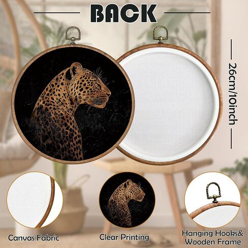 BCUANGD Cheetah Leopard Round Wall Art Decor - Trendy Preppy Animal Wall Art Canvas Frame Artwork Prints, Retro Maximalist Round Wall Hanging Decorations for Home Bedroom Apartment, 10"x10" in Saudi Arabia