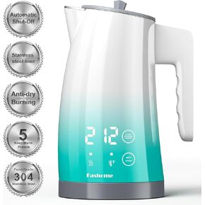 غلاية كهربائية للتحكم في درجة الحرارة، 304 جزء داخلي من الفولاذ المقاوم للصدأ، خالية من مادة BPA، غلاية مياه ساخنة بجدار مزدوج 1.25 لتر، غلاية شاي 1200 وات مع إيقاف تلقائي وحماية من الغليان الجاف، قاعدة لاسلكية (KCK02F) in Kuwait