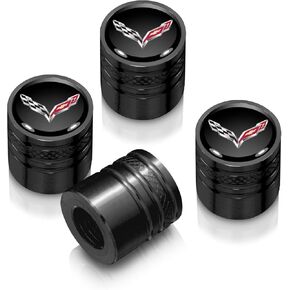for Chevrolet Corvette C7 Logo in Black on Black Aluminum Cylinder-Style Tire Valve Stem Caps in Saudi Arabia