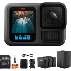 كاميرا جو برو هيرو 13 سوداء مقاومة للماء | فيديو بدقة 27 ميجابكسل ودقة 5.3K60 فائقة الدقة، يدعم عدسات سلسلة HB مع بطارية ليثيوم أيون إضافية بقدرة 1900 مللي أمبير في الساعة ومجموعة بطاقات ذاكرة microSDXC بسعة 128 جيجابايت in Kuwait