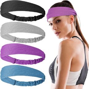 4Pcs Cooling Headbands for Men Women, Elastic Moisture Wicking Sweatbands, Non-Slip Quick Chilly Sports Hair Bands for Running, Yoga, Gym, Athletic, Workouts, Camping, Biking(4 Color) in Saudi Arabia