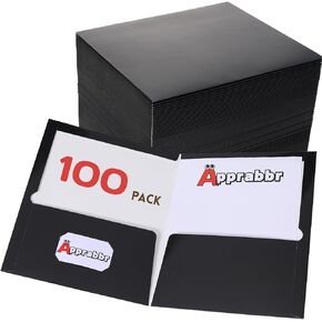 2 مجلدات ورقية لامعة ومغلفة بجيبين، مجلد عرض بحجم حرف كبير، مجلد محفظة بجيبين للوازم المدرسية، مكتب المعلم، المنزل والأعمال (أسود، صندوق مكون من 50 قطعة) in Kuwait