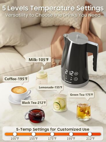 Electric Kettle Temperature Control, 304 Stainless Steel Interior, BPA-Free, Double Wall 1.25L Hot Water Boiler, 1200W Tea Kettle with Auto Shut-Off & Boil Dry Protection, Cordless Base（KCK02F） in Saudi Arabia