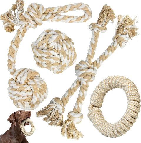 Dog Rope Toy 4 Pack - Puppy Teething Toys for Small Medium Breed - Indestructible Dog Chew Toys for Aggressive Chewers - Cotton Tug of War Dog Toy for Boredom, Teeth Clean in Kuwait