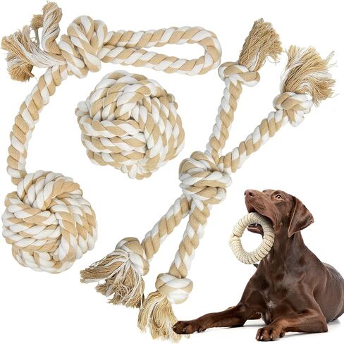 Dog Rope Toy 4 Pack - Puppy Teething Toys for Small Medium Breed - Indestructible Dog Chew Toys for Aggressive Chewers - Cotton Tug of War Dog Toy for Boredom, Teeth Clean in Kuwait