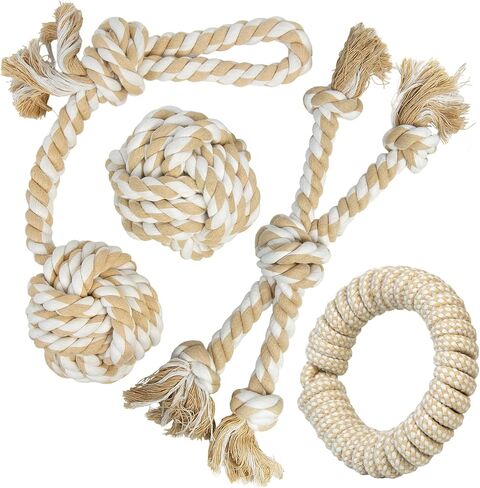 Dog Rope Toy 4 Pack - Puppy Teething Toys for Small Medium Breed - Indestructible Dog Chew Toys for Aggressive Chewers - Cotton Tug of War Dog Toy for Boredom, Teeth Clean in Kuwait