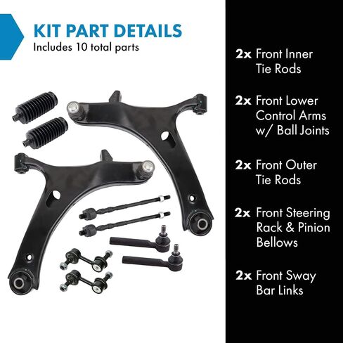 TRQ Front Steering and Suspension Kit Arm with Ball Joint Steering Rack & Pellon Bellow Bar Bar Bar Rink Rin Rod متوافق مع 2008-2011 Subaru Impreza in Kuwait