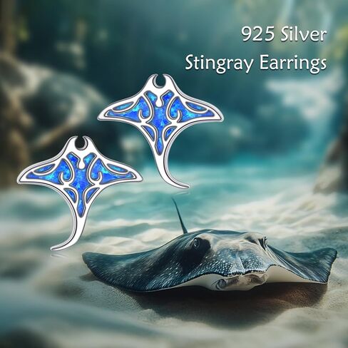 Stingray Earrings 925 Sterling Silver Opal Manta Ray Stud Earrings Sea Animal Jewelry for Women Stingray Lover in Saudi Arabia