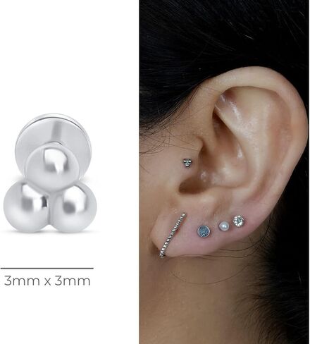 14K ذهبي صلب ثلاثي كرة مسطحة الظهر عشيق القرط الغضروف الحلق الخيوط الفص العلوي Tragus Helix ثقب المجوهر in Kuwait