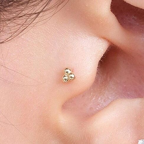 14K ذهبي صلب ثلاثي كرة مسطحة الظهر عشيق القرط الغضروف الحلق الخيوط الفص العلوي Tragus Helix ثقب المجوهر in Kuwait