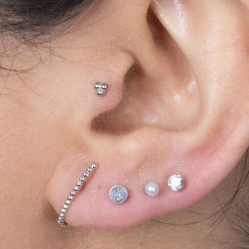 14K ذهبي صلب ثلاثي كرة مسطحة الظهر عشيق القرط الغضروف الحلق الخيوط الفص العلوي Tragus Helix ثقب المجوهر in Kuwait