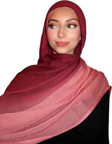 Fashion Gradient Color Hijab Scarf for Women Soft Modal Instant Jersey Hijab Head Wraps Long Shawls in Kuwait