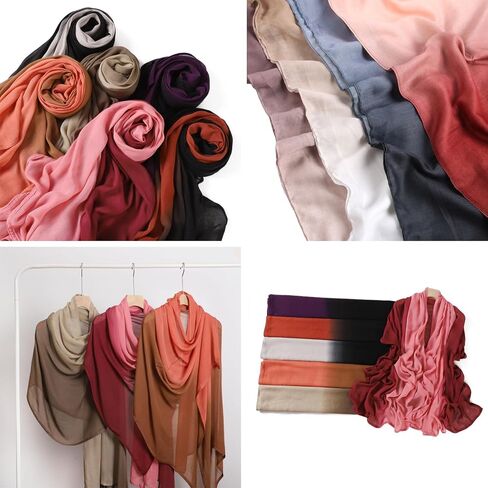 Fashion Gradient Color Hijab Scarf for Women Soft Modal Instant Jersey Hijab Head Wraps Long Shawls in Kuwait